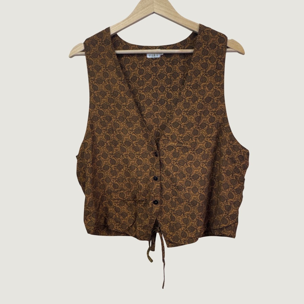 Riki Rayon Vest Size M Brown Floral‎ Boho Cottagecore Vintage 90s Button Up